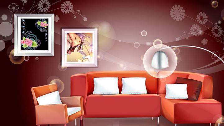 Digital Interior – Red Sofa And Picture Frames